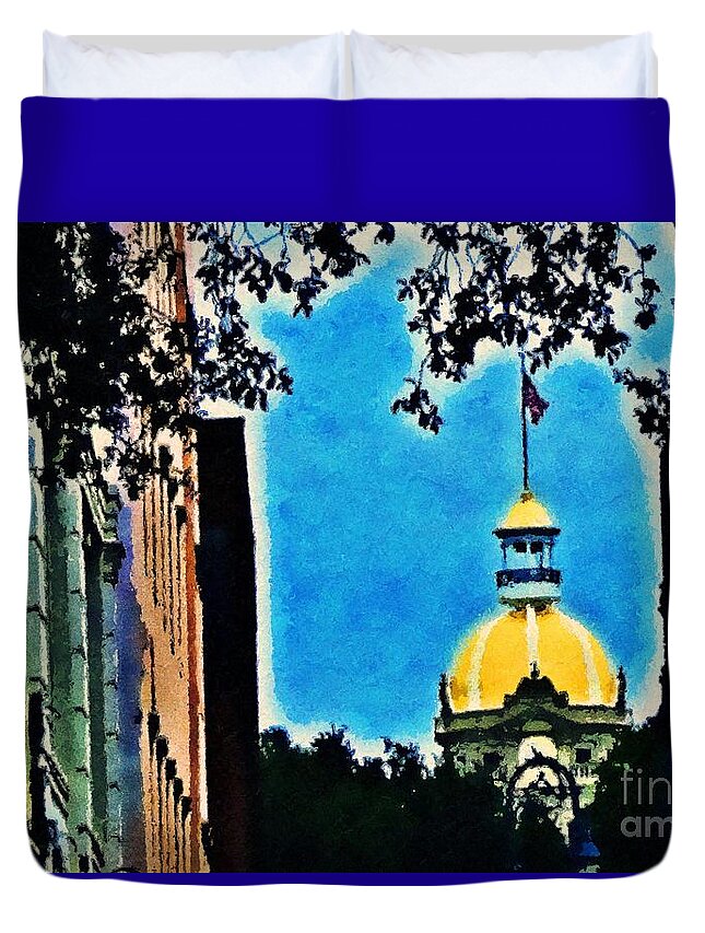 Fine Art Digital Photograph Duvet Cover featuring the photograph Golden Dome of Savannah City Hall by Aberjhani