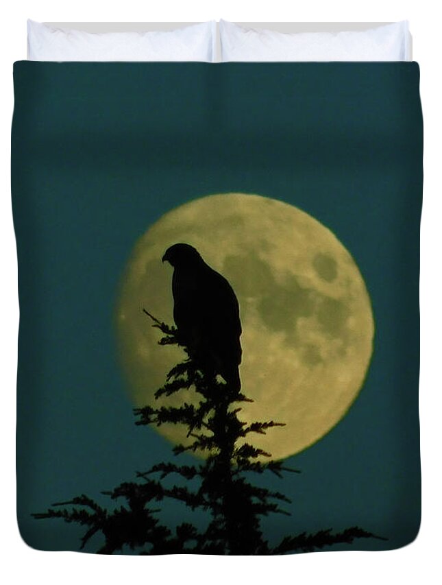 Moon Duvet Cover featuring the photograph Golden Eagle Moon Rising by Carl Moore