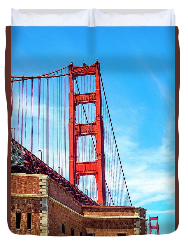 Golden Gate Bridge Duvet Cover featuring the photograph Golden Gate Bridge With Fort Point by Bonnie Follett