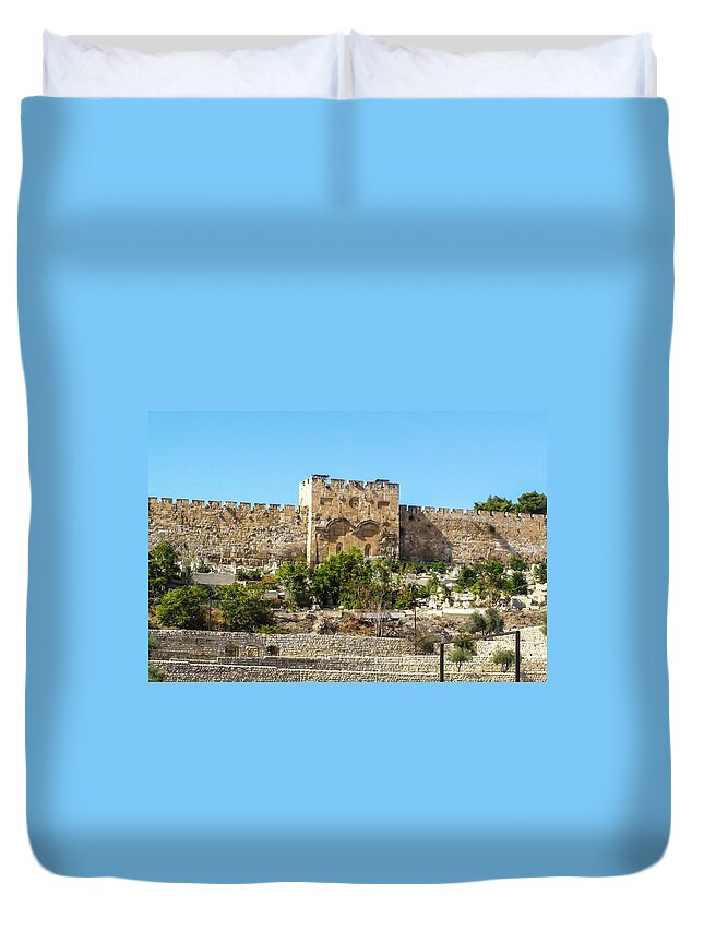 Middle East Duvet Cover featuring the photograph Golden Gate Jerusalem Israel by Brian Tada
