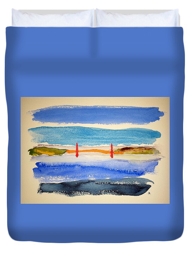 Watercolor Duvet Cover featuring the painting Golden Gate Morning by John Klobucher