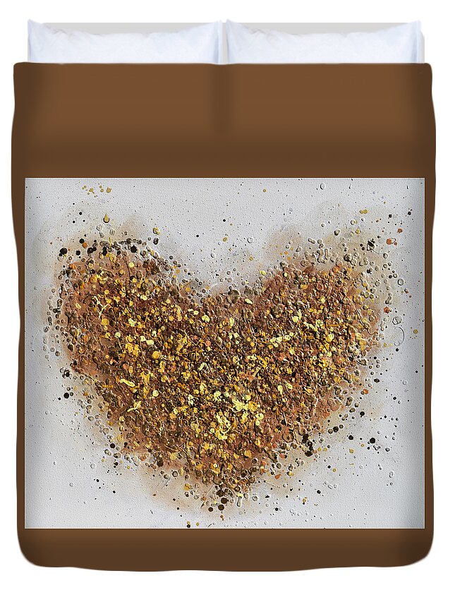 Heart Duvet Cover featuring the painting Golden Heart by Amanda Dagg