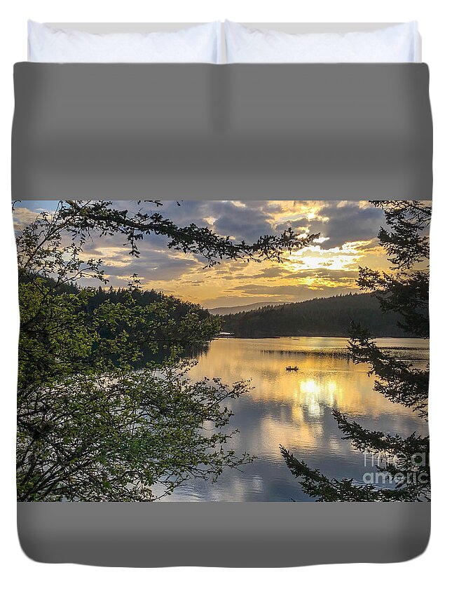 Lake Duvet Cover featuring the photograph Golden Hour on Cascade by William Wyckoff
