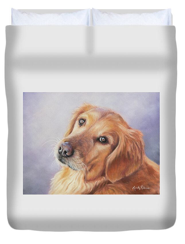 Dog Duvet Cover featuring the pastel Golden by Kirsty Rebecca