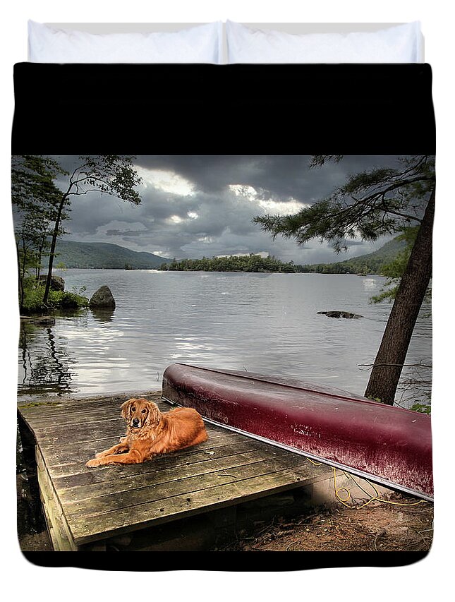 Lake Duvet Cover featuring the photograph Golden Lake Storm Overhead by Russ Considine