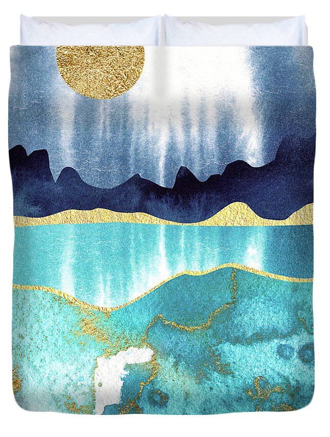 Modern Landscape Duvet Cover featuring the painting Golden Moon by Garden Of Delights