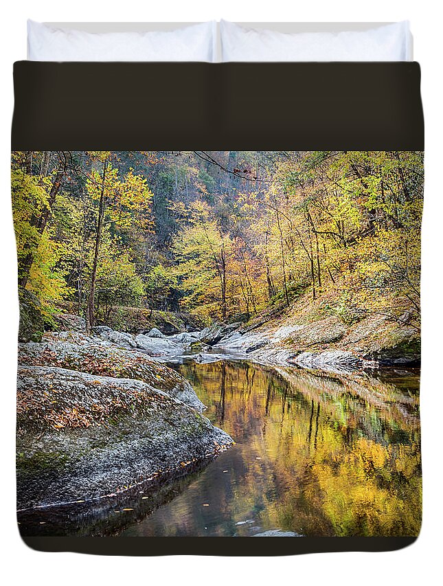 Fall Duvet Cover featuring the photograph Golden Reflections by Jim Miller