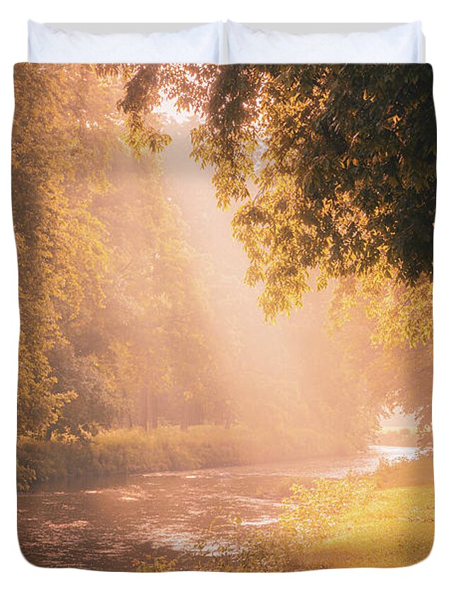 Sunlight Duvet Cover featuring the photograph Golden Sunlight on Jordan Creek by Jason Fink