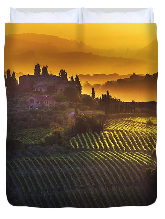Italy Duvet Cover featuring the photograph Golden Tuscany by Evgeni Dinev