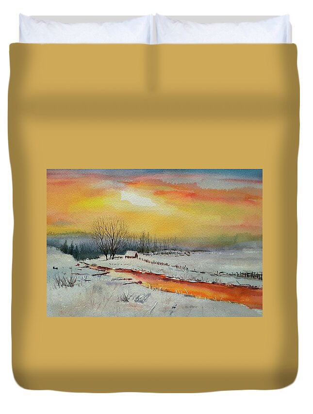 Winter Duvet Cover featuring the painting Golden winter by Carolina Prieto Moreno