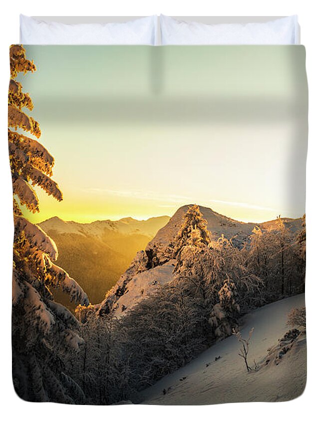 Balkan Mountains Duvet Cover featuring the photograph Golden Winter by Evgeni Dinev
