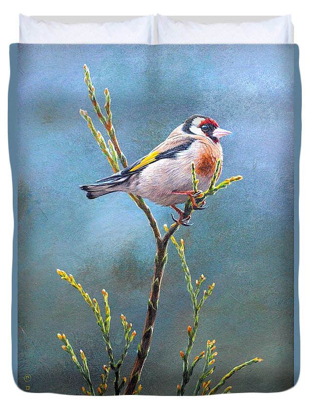 Goldfinch Duvet Cover featuring the painting Goldfinch by Alan M Hunt by Alan M Hunt