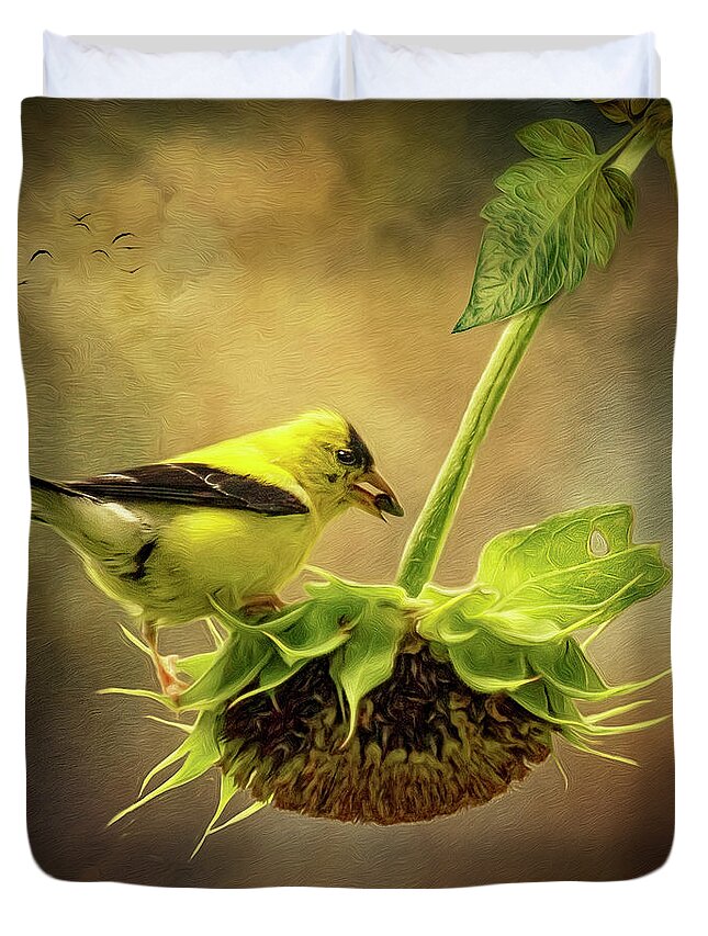 Goldfinch Duvet Cover featuring the digital art Goldfinch by Maggy Pease