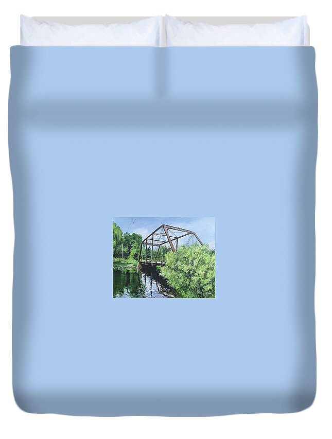 Bridge Duvet Cover featuring the painting Gone Fishing by William Brody