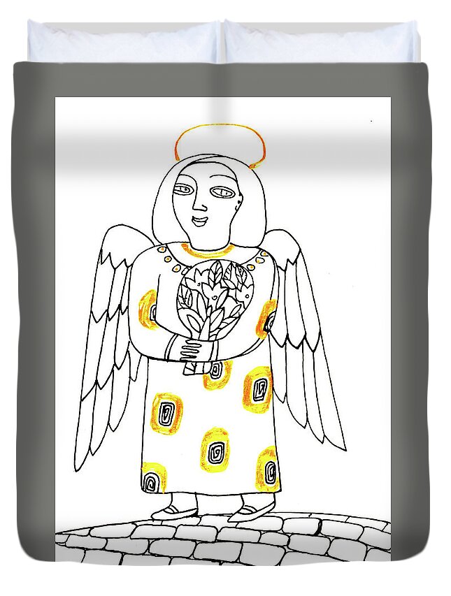 Russian Artists New Wave Duvet Cover featuring the drawing Good Angel Drawing Series by Tatiana Koltachikhina