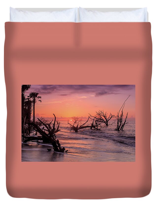 Sunrise Duvet Cover featuring the photograph The Forest and the Sea by Doug McPherson