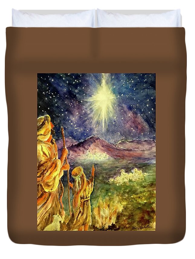 Shepherds Duvet Cover featuring the painting Good News of Great Joy by Cheryl Wallace
