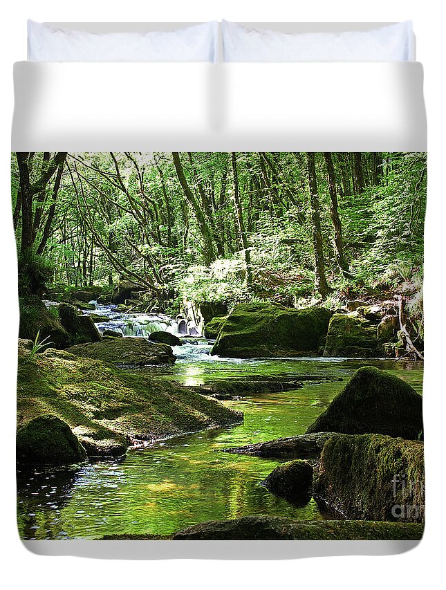 Golitha Falls Duvet Cover featuring the photograph Gorgeous green Golitha Falls by Tony Mills