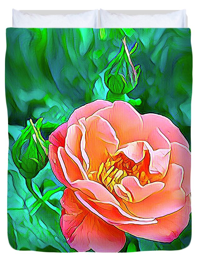 Flowers Duvet Cover featuring the digital art Gorgeous Rose by Nancy Olivia Hoffmann