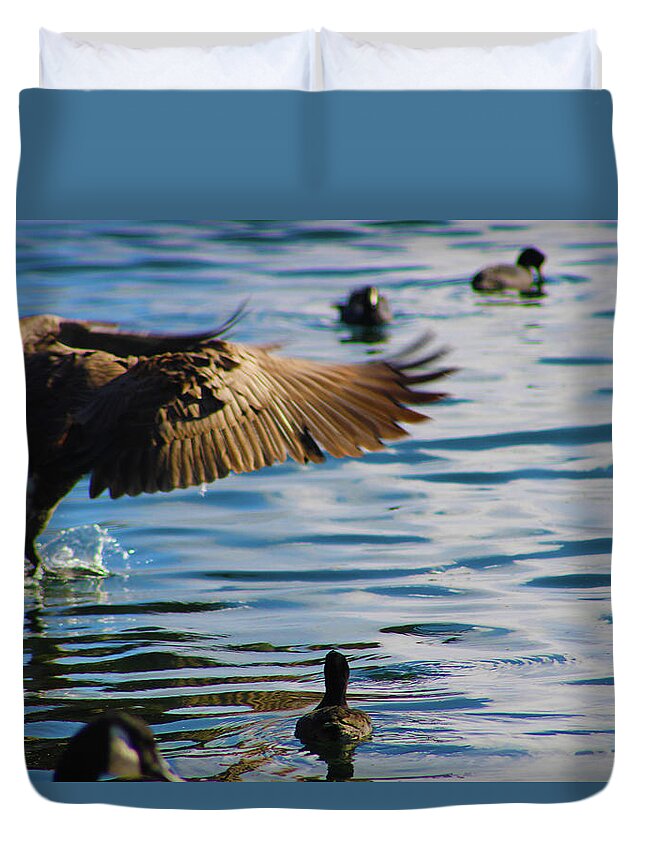 Birds Duvet Cover featuring the photograph Grace of the Water Dance by Marcus Jones