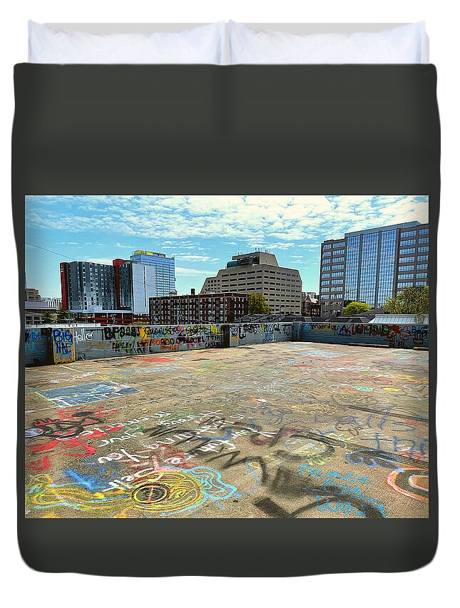 Graffiti Duvet Cover featuring the photograph Graffiti on the Top Deck by Lee Darnell