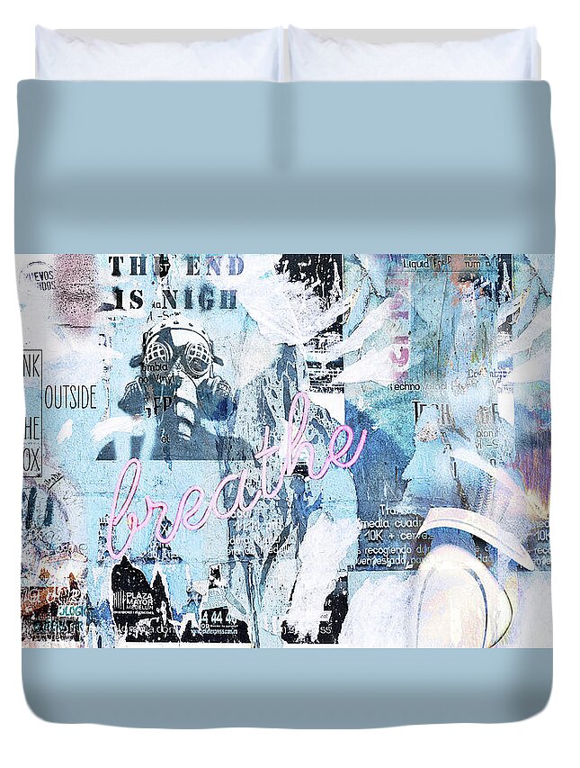 Graffity Duvet Cover featuring the mixed media Graffity Blue by Jacky Gerritsen