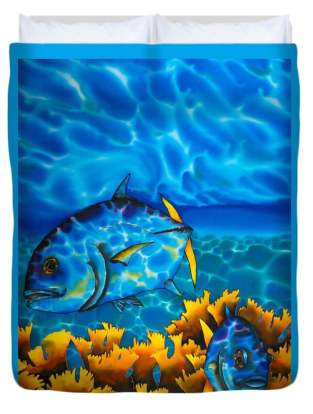 Pelagic Game Fish Duvet Cover featuring the painting Grand Caille Point by Daniel Jean-Baptiste