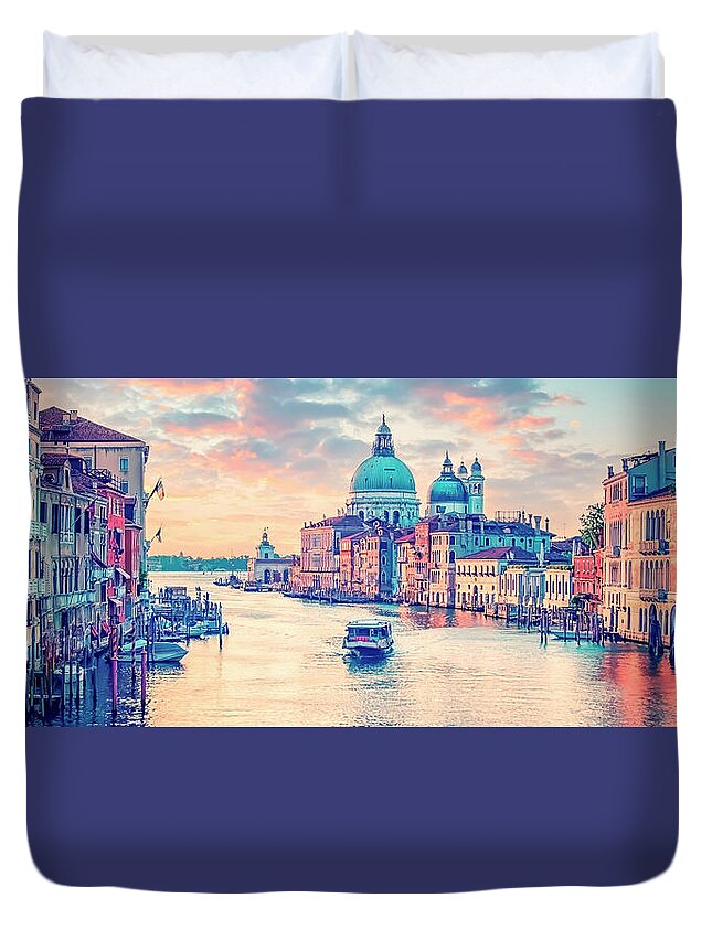 Architecture Duvet Cover featuring the photograph Grand Canal Panorama by Manjik Pictures