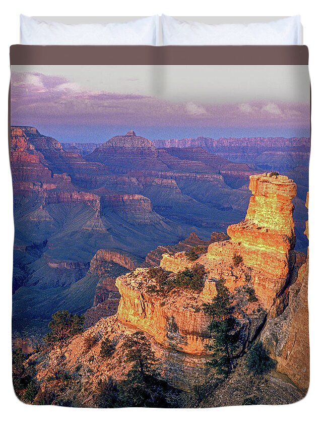 Usa Duvet Cover featuring the photograph Grand Canyon Golden Tower by Randy Bradley