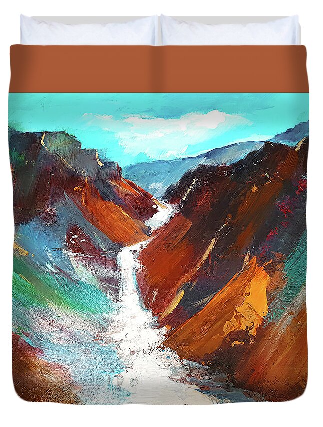 Yellowstone Duvet Cover featuring the painting Grand Canyon of the Yellowstone by Elise Palmigiani