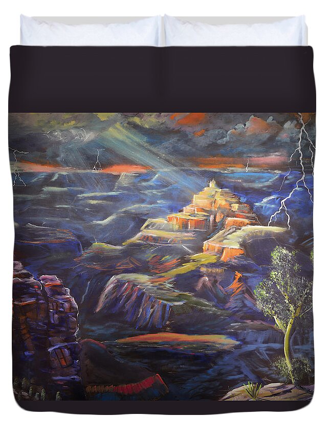 Grand Canyon Duvet Cover featuring the painting Grand Canyon Storm by Chance Kafka