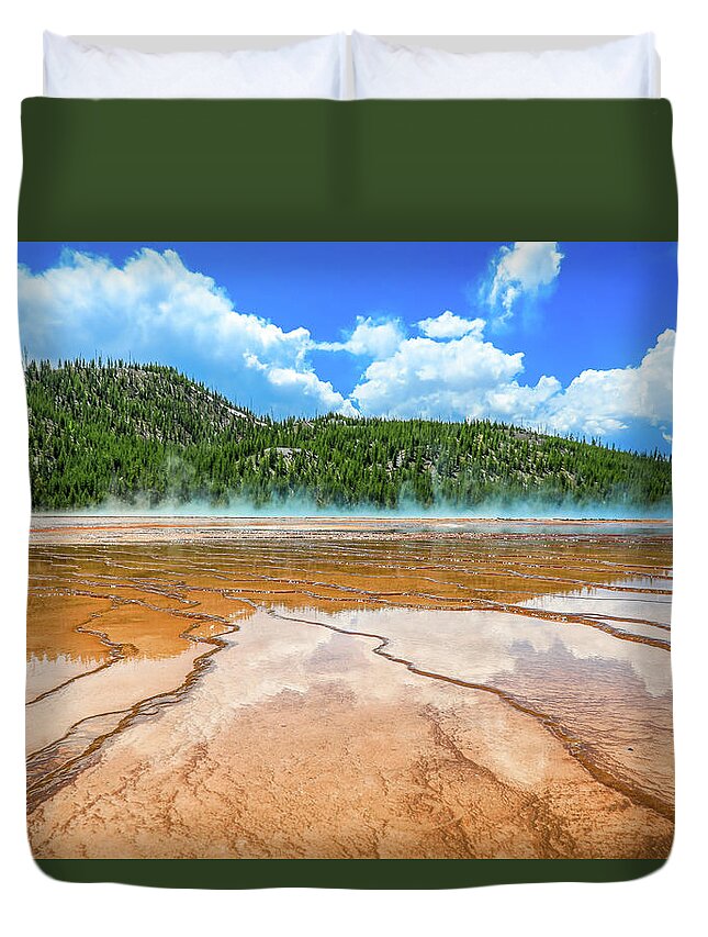 Grand Prismatic Spring Duvet Cover featuring the photograph Grand Prismatic Details by Dan Sproul