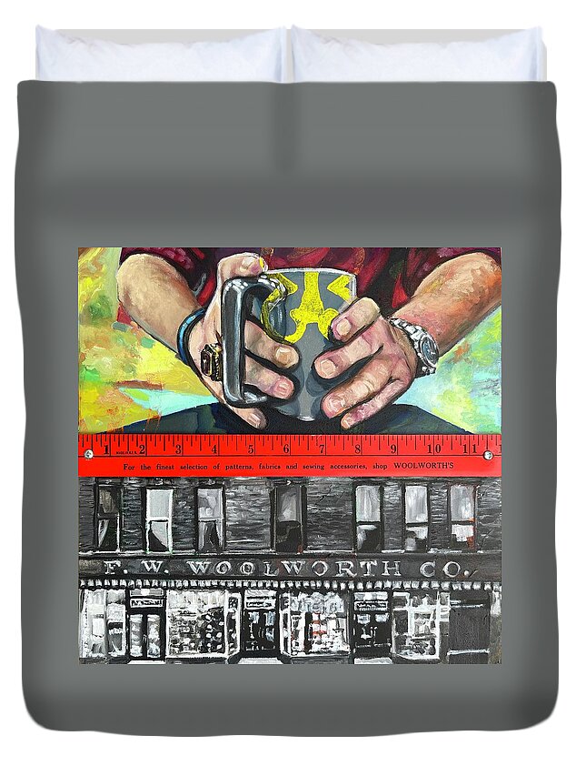  Duvet Cover featuring the painting Grandma and Woolworths by Clayton Singleton