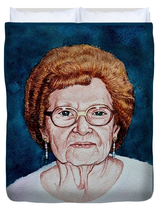 Simon Duvet Cover featuring the painting Grandma Simon by Christopher Shellhammer