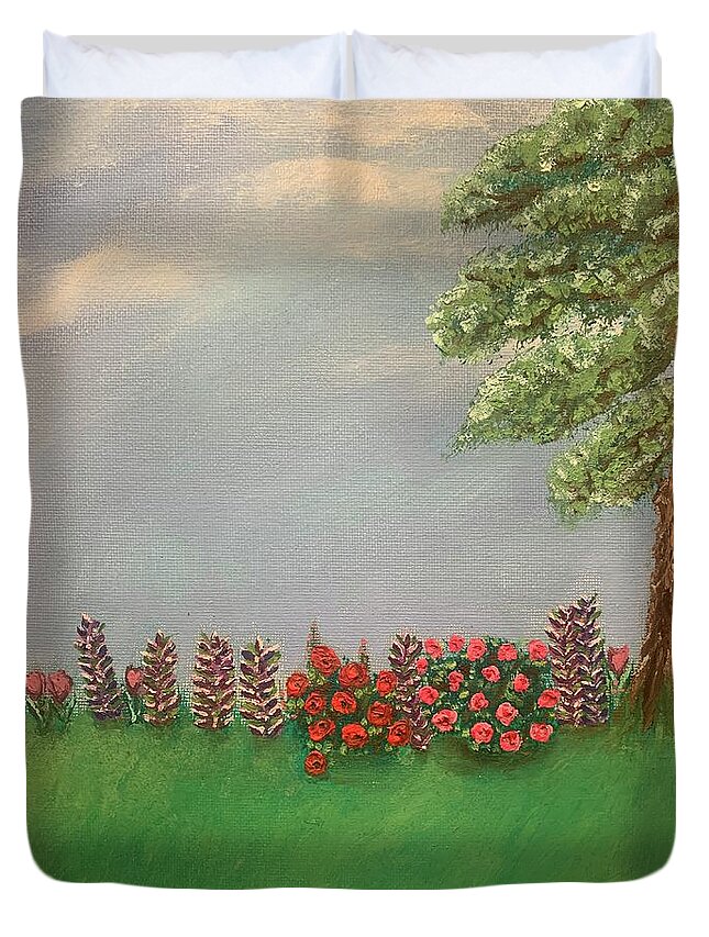 Oil Duvet Cover featuring the painting Grandmas Garden by Lisa White