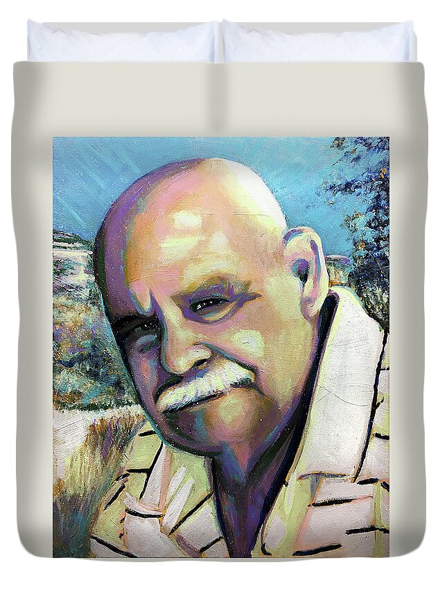  Duvet Cover featuring the painting Grandpa Gorra by Steve Gamba