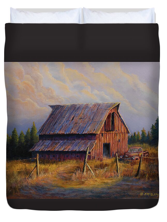 Barn Duvet Cover featuring the painting Grandpas Truck by Jerry McElroy