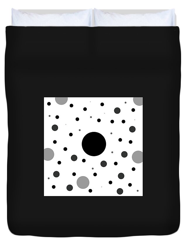 Black Duvet Cover featuring the digital art Graphic Grayscale Polka Dots by Amelia Pearn