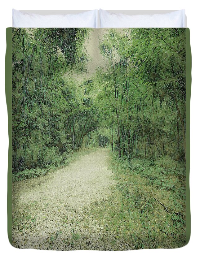 Forest Duvet Cover featuring the digital art Gravel Road into the Forest by Bentley Davis