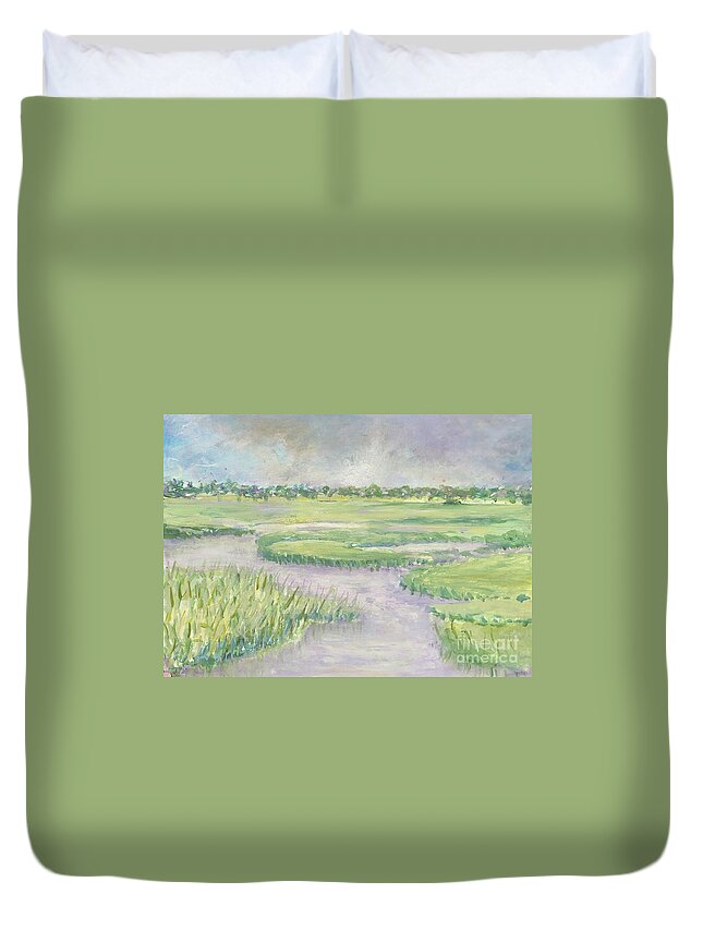 Grays Beach Duvet Cover featuring the painting Grays Beach, Yarmouthport by Jacqui Hawk