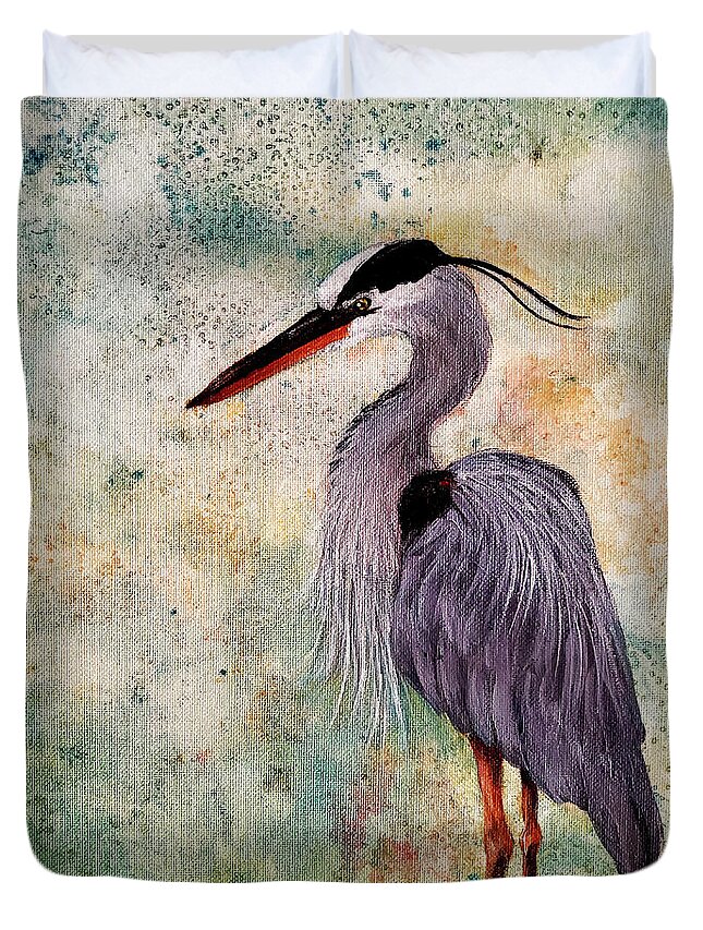 Wildlife Duvet Cover featuring the painting Great Blue Heron by Zan Savage