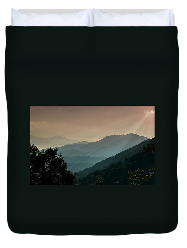Blue Duvet Cover featuring the photograph Great Smoky Mountains Blue Ridge Parkway by Patti Deters