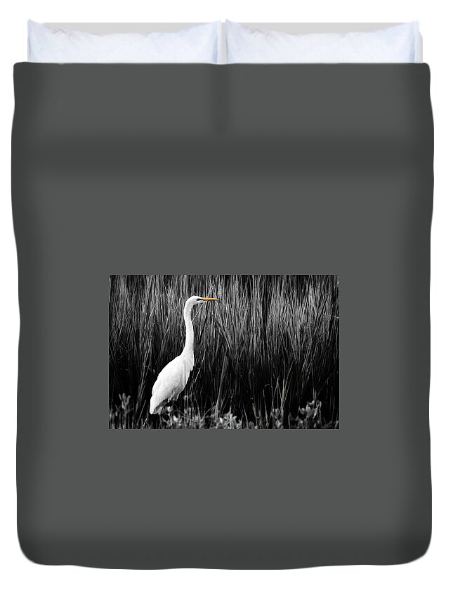 Egret Duvet Cover featuring the photograph Great White Egret by Sherry Kuhlkin