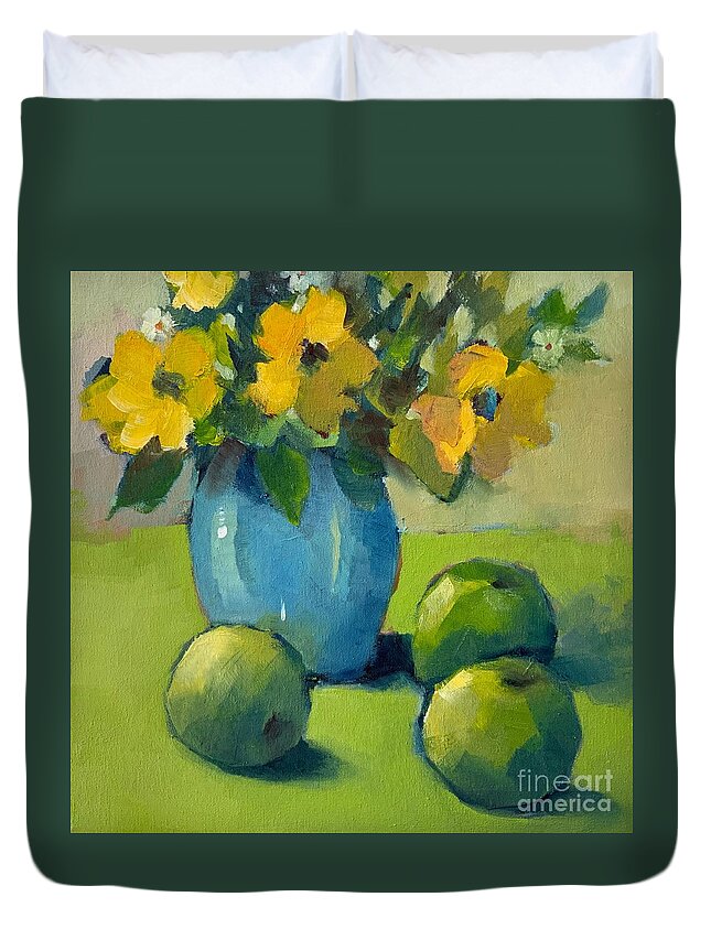 Apples Duvet Cover featuring the painting Green Apples by Michelle Abrams