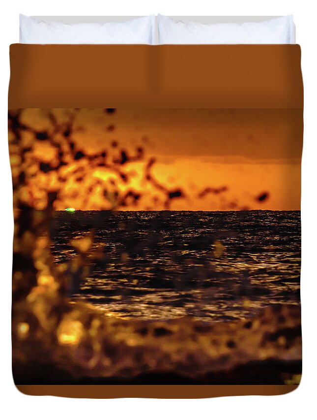 Hawaii Duvet Cover featuring the photograph Green Flash with Wave Crash by John Bauer