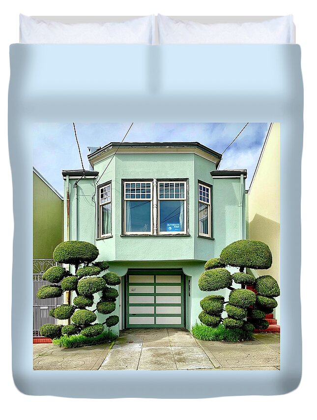  Duvet Cover featuring the photograph Green House Topiary by Julie Gebhardt