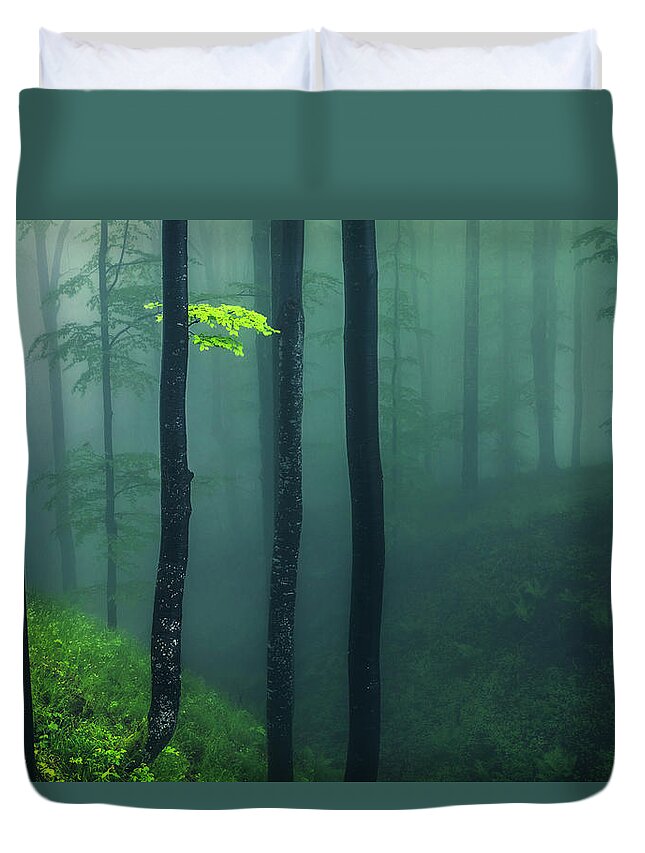 Balkan Mountains Duvet Cover featuring the photograph Green Mist by Evgeni Dinev