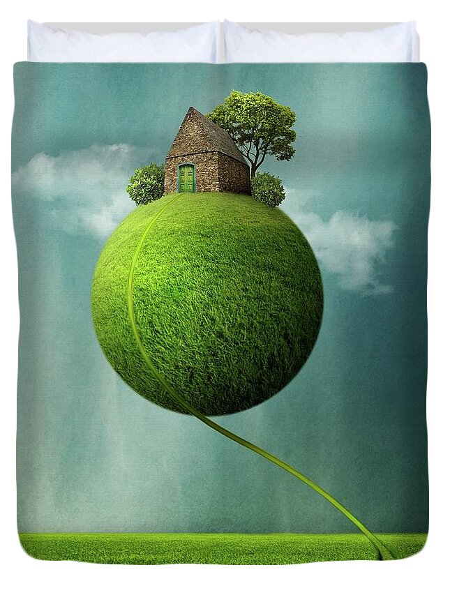 Green Duvet Cover featuring the digital art Green Planet by Beata Bieniak