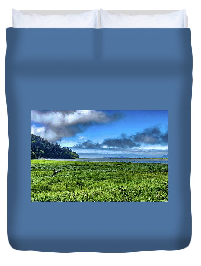 Landscape Duvet Cover featuring the digital art Green Reed Sea by Chriss Pagani