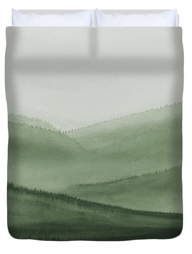 Green Duvet Cover featuring the painting Green Valley III by Rachel Elise